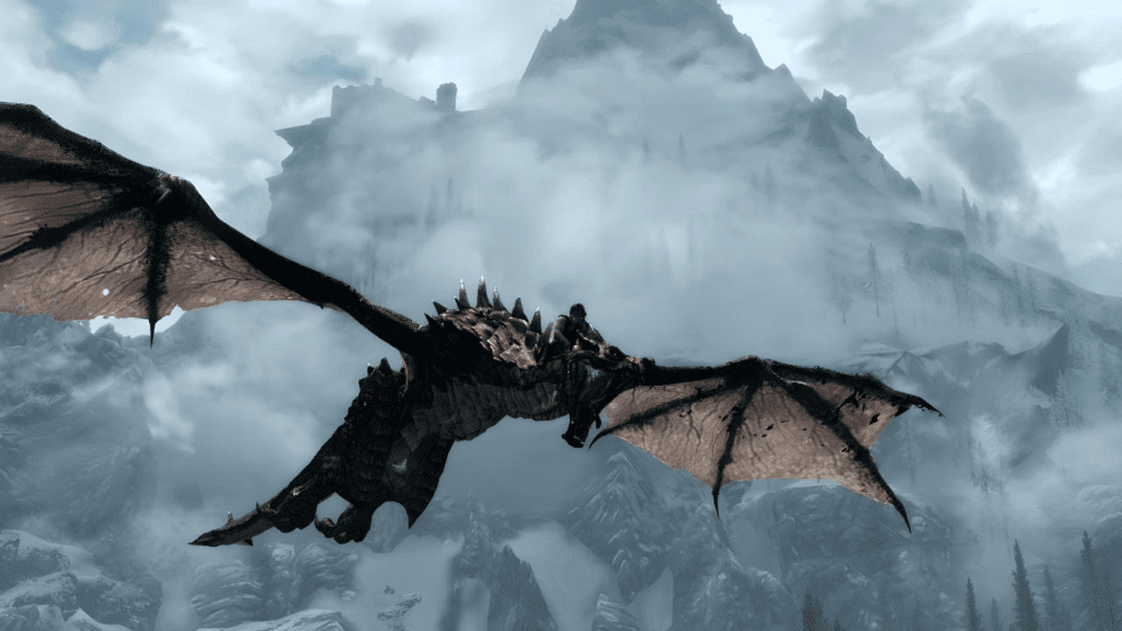 Dovahkiin flies on a dragon